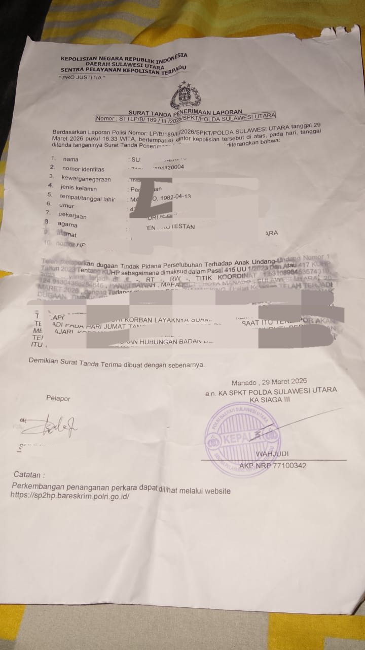 Dugaan Persetubuhan Anak di Minut Dilaporkan ke Polda Sulut, Keluarga Korban Harap Keadilan